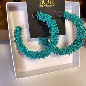 nOir Jewelry Aqua Beaded Hoop Earrings